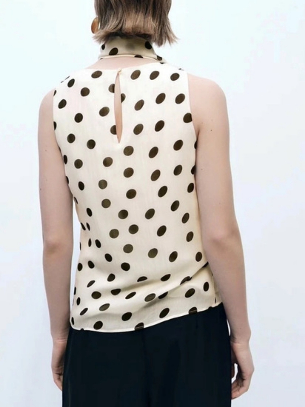Mango Polka Dot Blouse with Scarf White & Black Size Medium - Picture 11 of 13